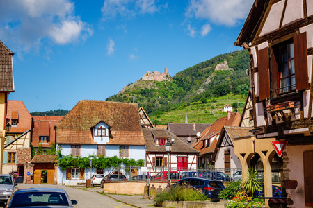 the colorful streets of Alsace RibeauvillÃ©の写真素材