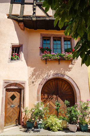 the colorful streets of Alsace RibeauvillÃ©の写真素材