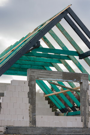 construction of the roof structure of the houseの写真素材