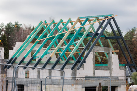 construction of the roof structure of the houseの写真素材