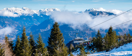 monte zoncolan ski resort in italyの写真素材