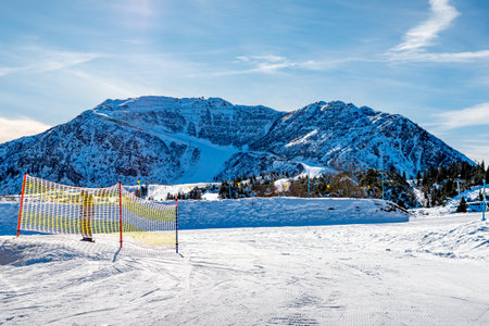 Winter sports in the mountains. Ski resort in Tyrol, Austriaの写真素材