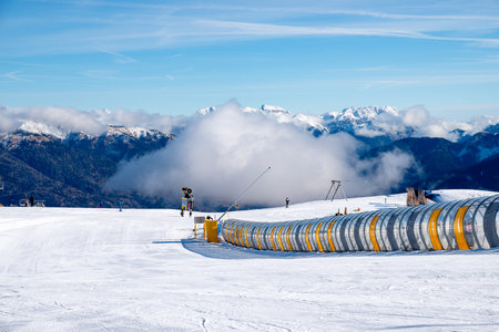 Ski resort in Tyrol, Austria. Skiers and snowboardersの写真素材
