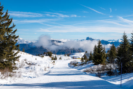 Winter landscape in the swiss alps (Braunwald, Switzerland)の写真素材
