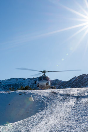 Helicopter Takeoff in Italian Alpine Mountains