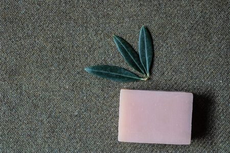Handmade olive oil based soap with the leaves of olive tree  - Imageの写真素材