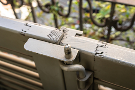 Vintage balcony door with the latch closeup - Imageの写真素材