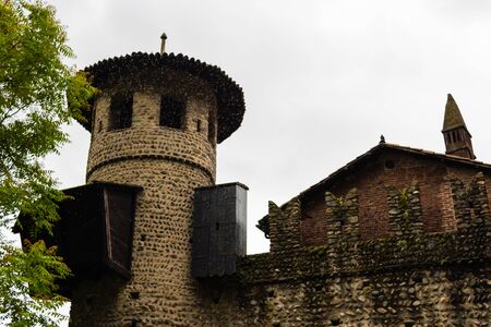 TURIN, ITALY - 25 May 2019: Valentino's medieval village and castle tower - Imageのeditorial素材