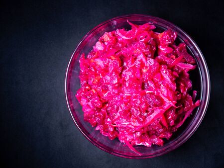diet food, vinaigrette, beet salad with cabbage and carrots. healthy eating.の写真素材