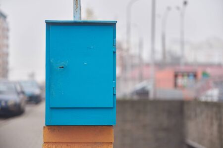 blue iron mailbox for sending letters