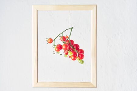 Fresh cherry tomatoes frame on the wall. still life concept