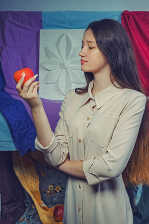 art portrait of a beautiful brunette girlの写真素材