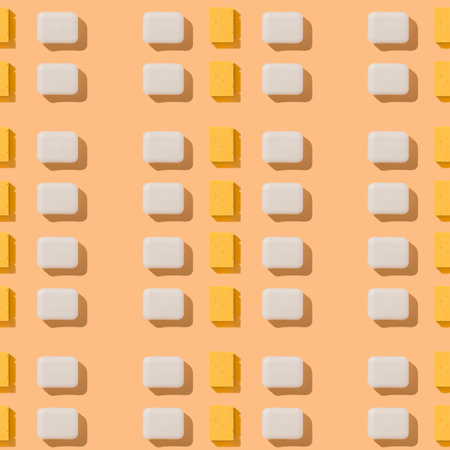 Layout sponge for washing and soap. seamless patternの写真素材