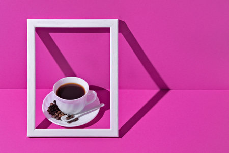 White photo frame on a magenta background. Minimalist concept designの写真素材