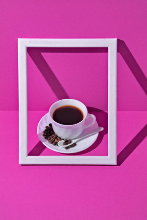White photo frame on a magenta background. Minimalist concept designの写真素材