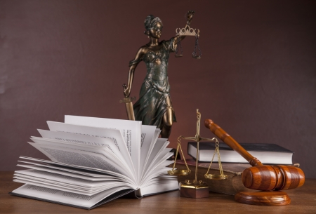 Wooden gavel and justice stuffの写真素材