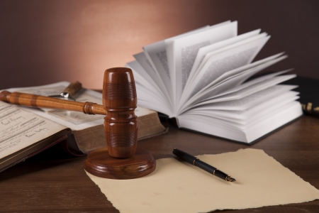 Wooden gavel and justice stuffの写真素材