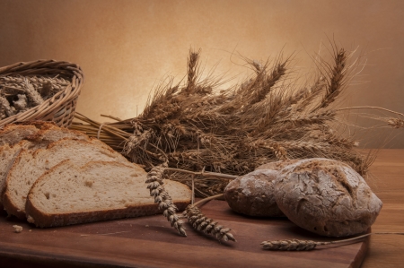 Baking theme table with breadの写真素材