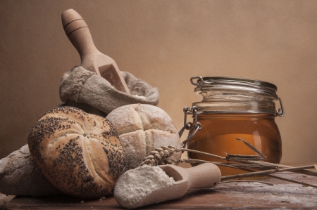Composition with bread and rollsの写真素材
