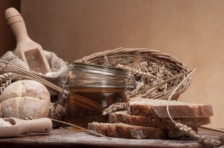 Composition with bread and rollsの写真素材