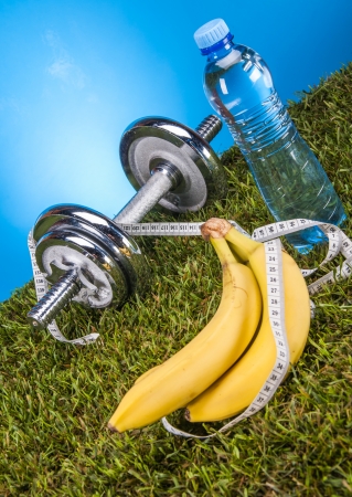 Fitness theme with healthy food with light backgroundの写真素材