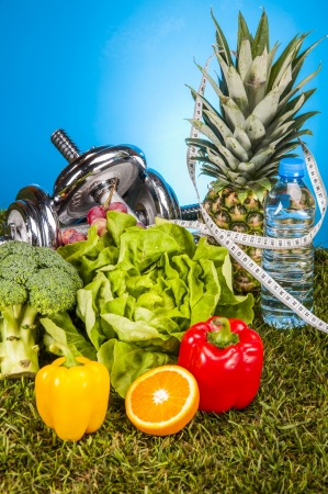 Fitness theme with fruits and vegetablesの写真素材