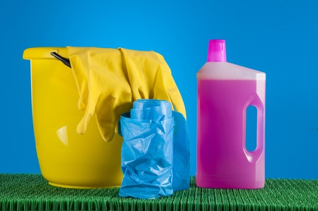 Cleaning equipment on light backgroundの写真素材