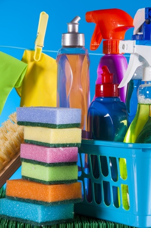 Cleaning concept on saturated blue backgroundの写真素材
