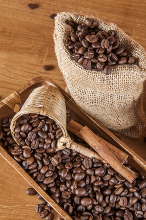 Italian coffee on wooden tableの写真素材