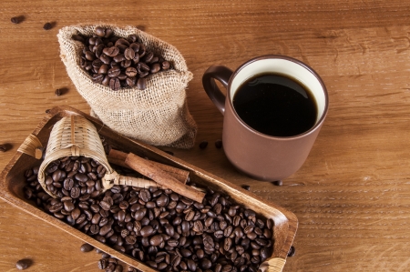 Italian coffee on wooden tableの写真素材