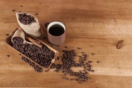 Italian coffee on wooden tableの写真素材