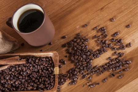 Italian coffee on wooden tableの写真素材