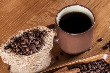Italian coffee on wooden tableの写真素材