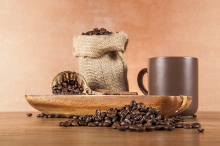 Italian coffee on wooden tableの写真素材