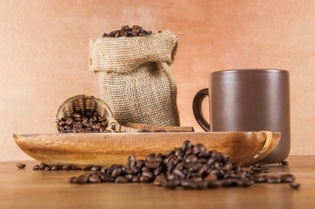 Italian coffee on wooden tableの写真素材
