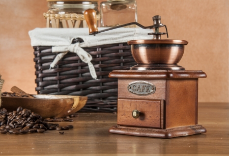 Italian coffee on wooden table with brown backgroundの写真素材