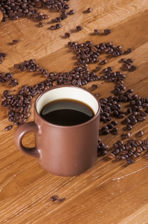 Traditional rural coffee theme on wooden tableの写真素材