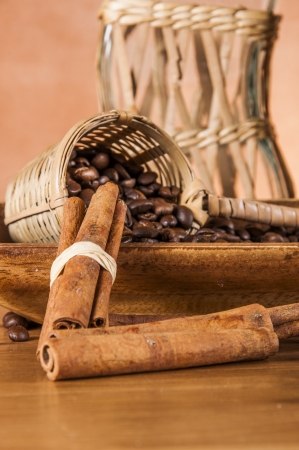 Traditional rural coffee theme on wooden tableの写真素材