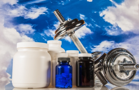 Vivid theme of fitness with fruitsの写真素材