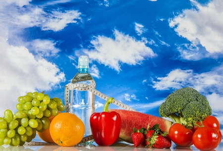 Fitness theme with healthy foodの写真素材