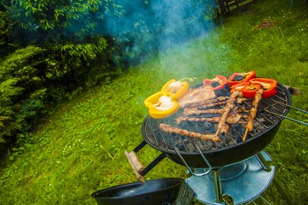 Fire and grilling theme with grilled foodの写真素材