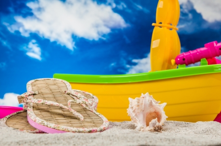 Sunny holidays concept with blue skyの写真素材