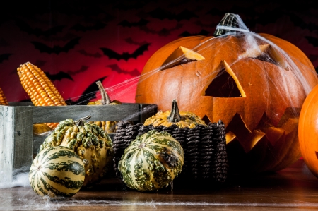 Scary halloween theme with pumpkinの写真素材