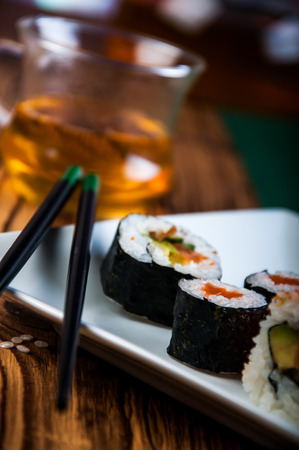 Colorful oriental sushiの写真素材