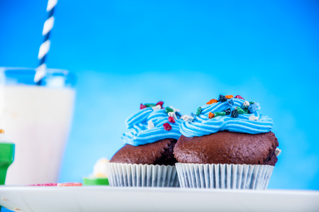 Colorful sweets, candy theme with muffinsの写真素材