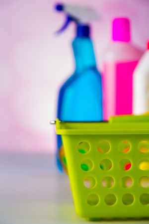 Washing and cleaning concept, cleaning set on bright backgroundの写真素材