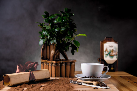 Traditional coffee on wooden tableの写真素材