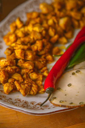 Home-made food with rice and chicken