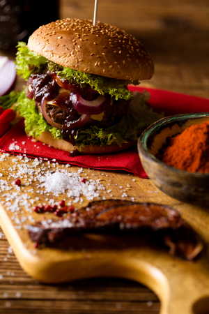 BBQ, American traditional food, tasty burgersの写真素材