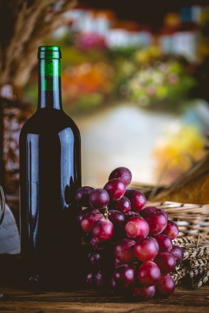 Bottle of wine, Mediterranean concept, ambient lightの写真素材